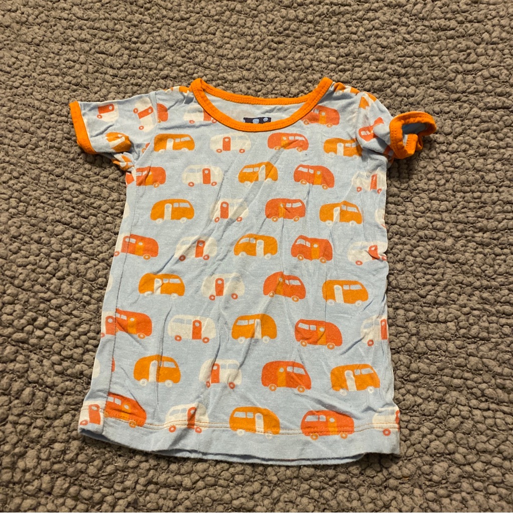Kickee Pants Pond Camper Pajama Shirt Top 12-18 Months Blue Orange Bamboo
